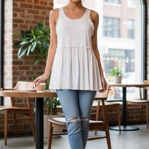 NWOT POL Babydoll Tank w/ Crochet Lace Trim